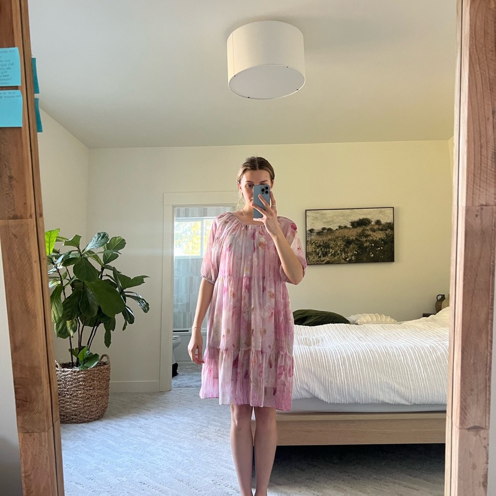 MELLODAY Pink Sundress with Flutter Sleeves and Mock Neck